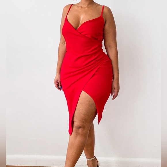 Red wrap front crepe midi dress - Picture 2 of 2